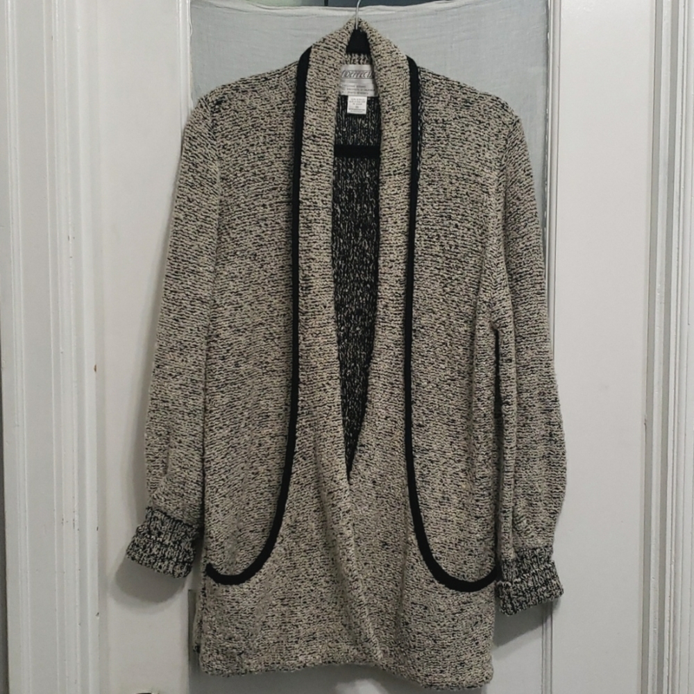Vintage 80s Sideffects Black and White Boulce Knit Long Open Cardigan